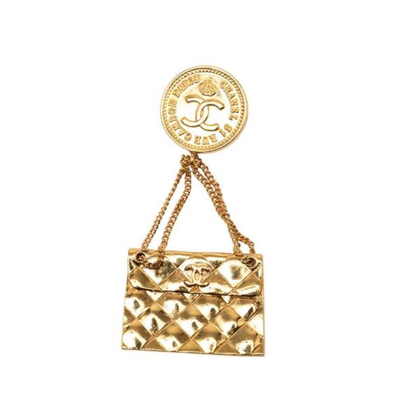 Vintage Chanel Coco Mark Matelasse Bag Motif Brooch Gold Plated Women's CH...